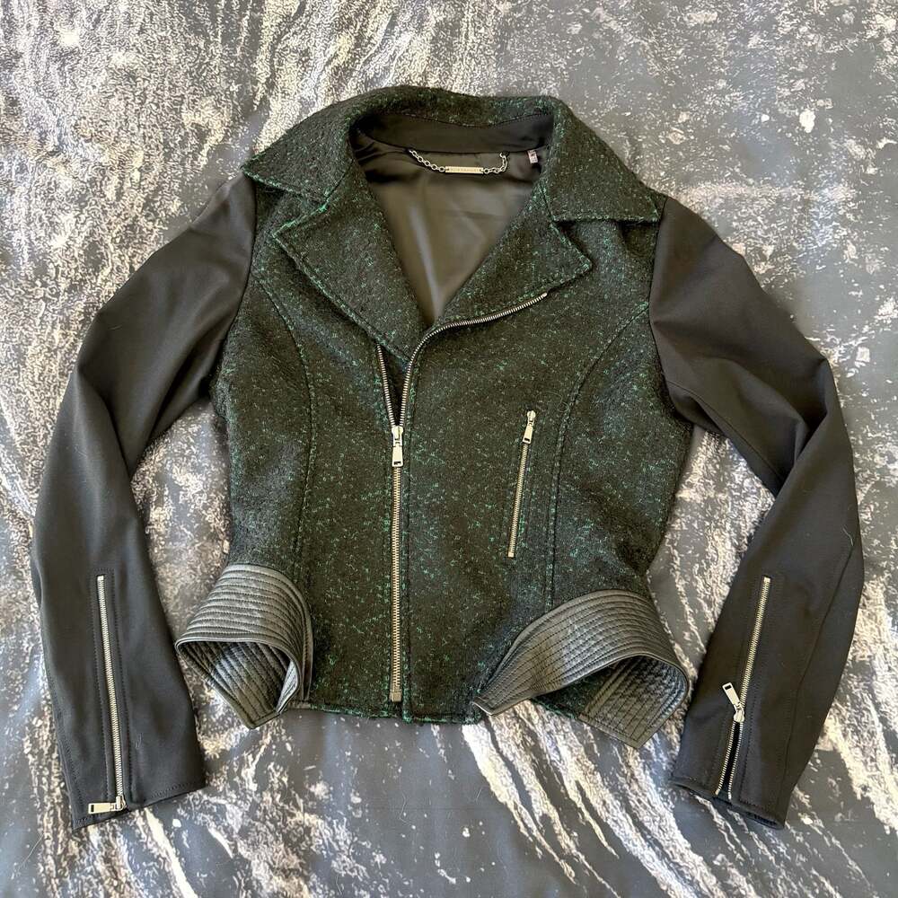 Elie Tahari Francis Wool Tweed and Leather Trim Moto Jacket 8